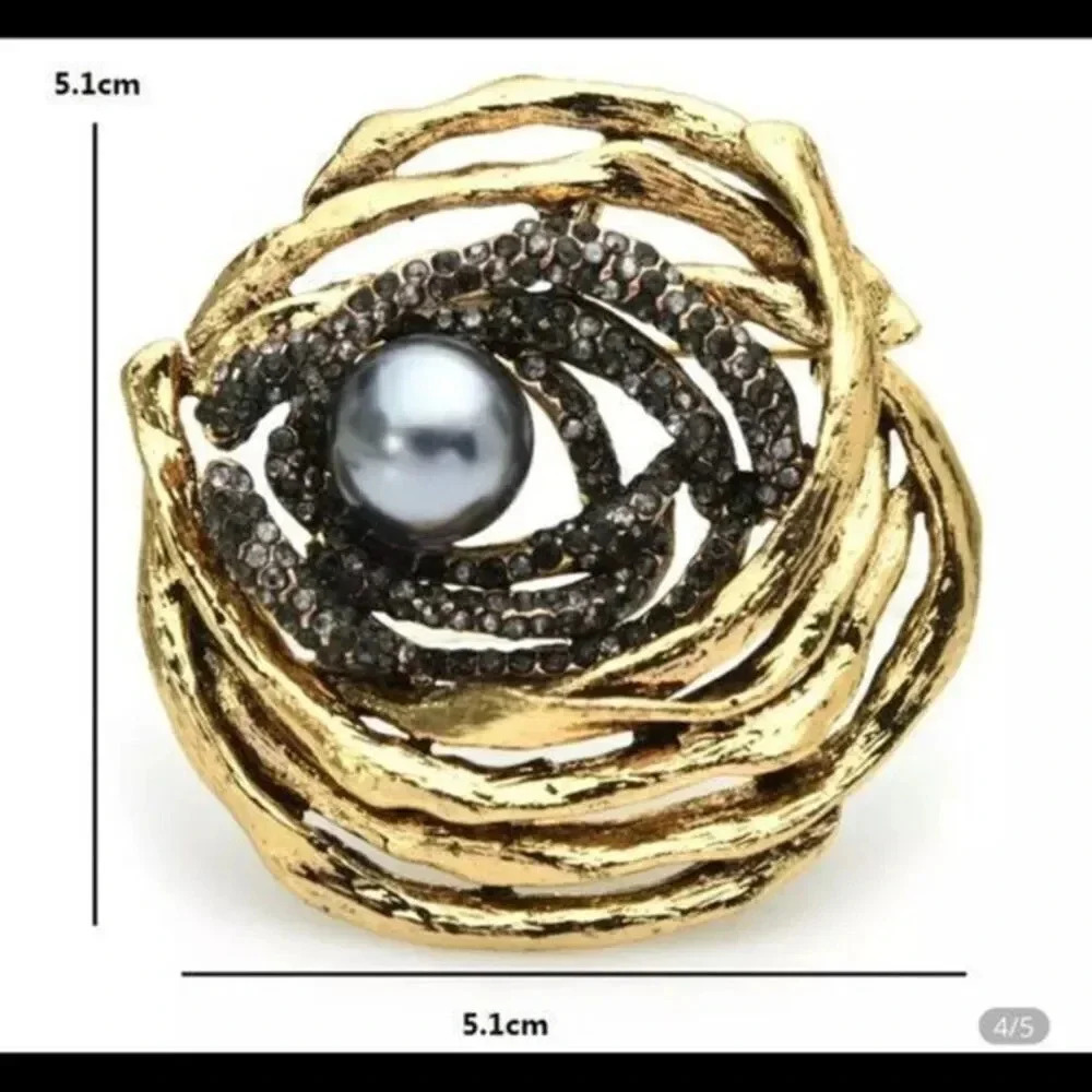 Pearl Rose Flower Broocohes For Women Metal Grey Pearl Rhinestone Flower wbox